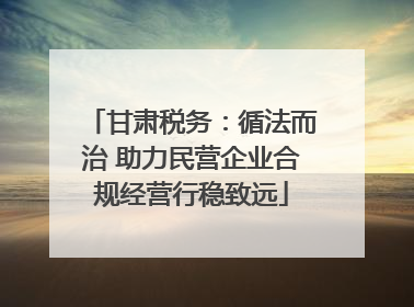 甘肃税务：循法而治 助力民营企业合规经营行稳致远